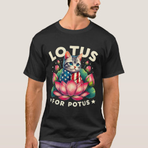 Lotus For Potus Kamala Harris Us Flag Cat Lovers T-Shirt