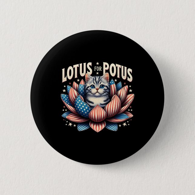 Lotus For Potus Us Flag Cat Lovers Kamala Harris  2 Inch Round Button (Front)