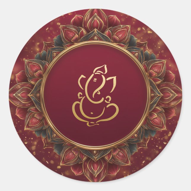 Lotus Ganesh Wedding | Indian Wedding Classic Round Sticker (Front)