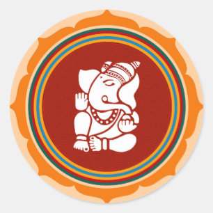 Lotus Ganesha Design Classic Round Sticker