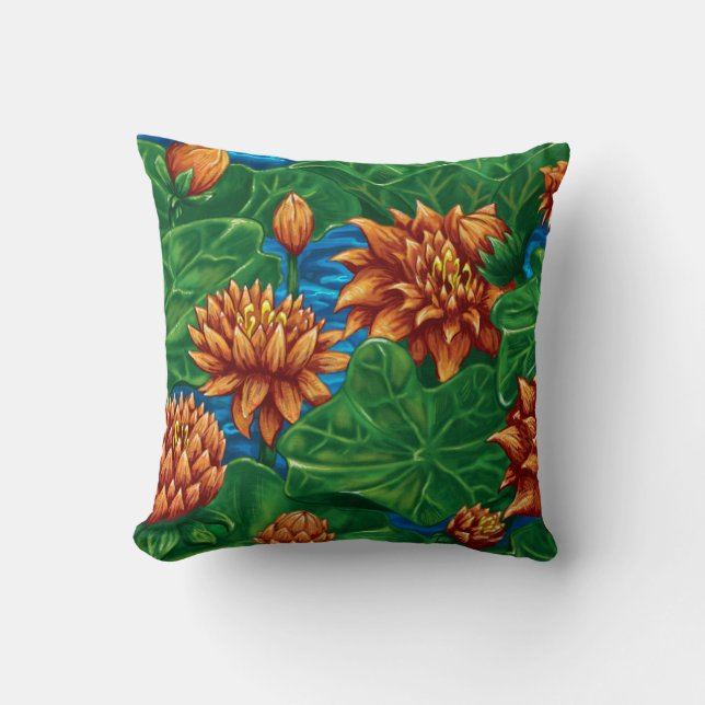 Lotus Garden 16" X 16" Coussin en coton (Recto)