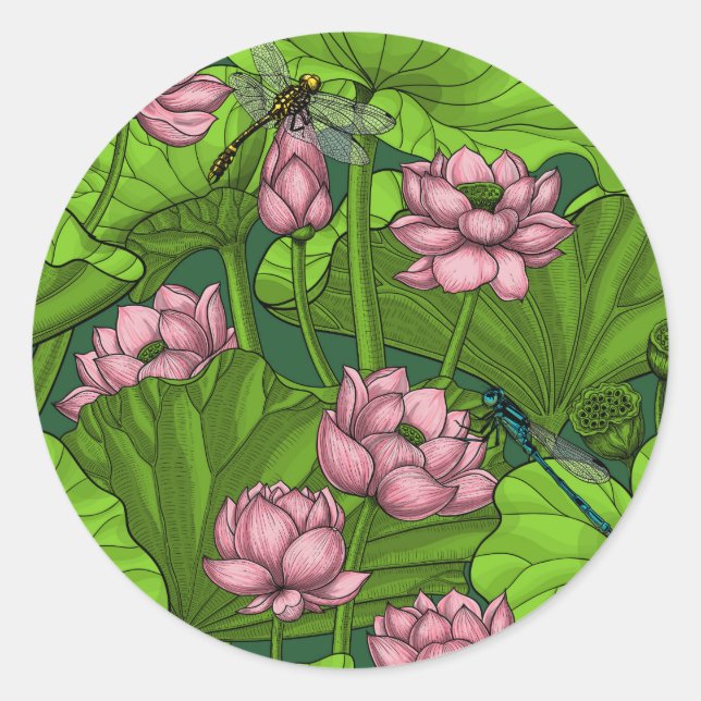 Lotus garden classic round sticker (Front)