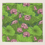 Lotus garden scarf<br><div class="desc">Hand drawn lotus flowers, leaves and dragonflies. Pattern design</div>