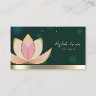 Lotus Gold Stars Stripe Green Business Card