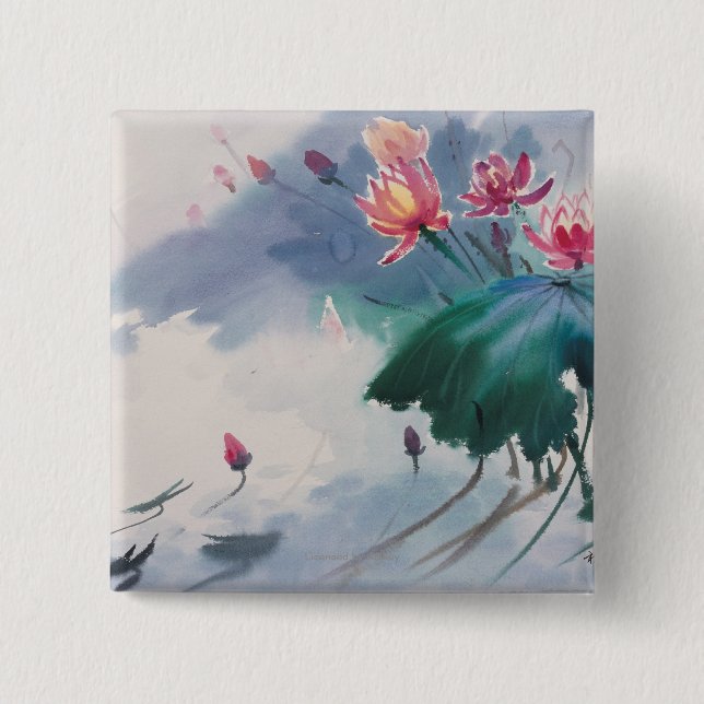 Lotus in the Pond 2 Inch Square Button (Front)