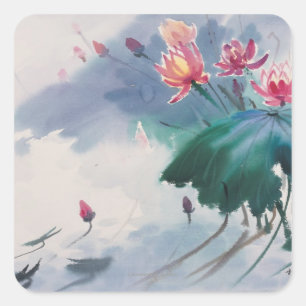 Lotus in the Pond Square Sticker