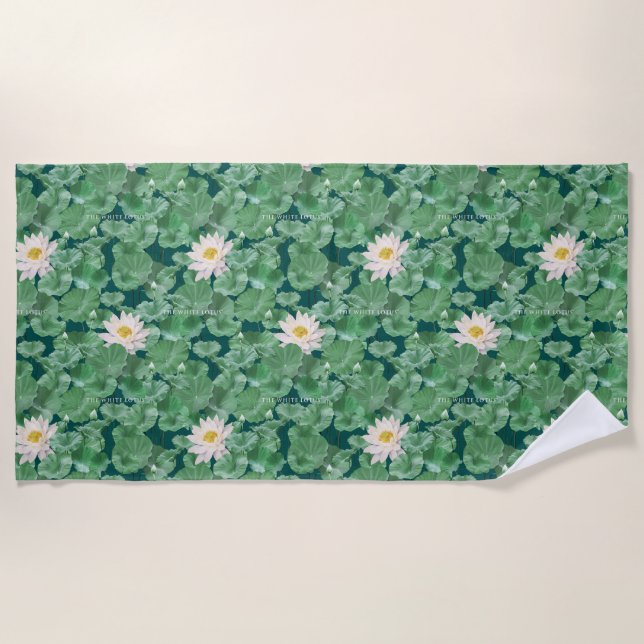 Lotus Lagoon Pattern - The White Lotus Beach Towel (Front)