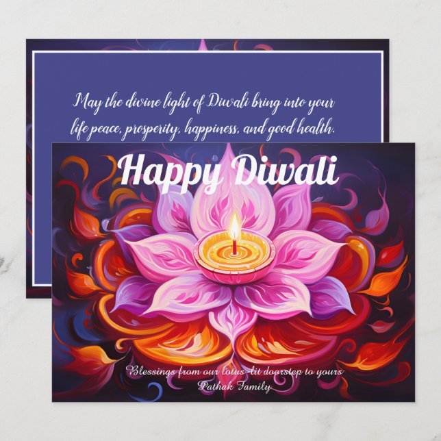 Lotus Lantern Light Diwali Card (Front/Back)
