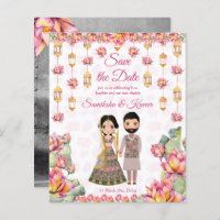 Lotus lanterns Indian wedding save the date invite