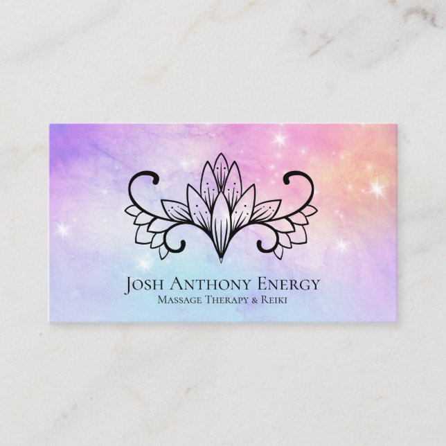 *~* Lotus Lavender Peach Nebula Galaxy Universe Business Card (Front)