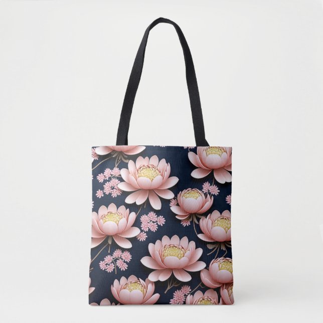 Lotus Lounge: Where Pink Petals Party in the Dark Tote Bag (Front)