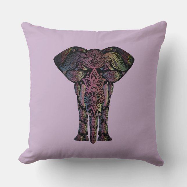 Lotus Mandala Elephant Throw Pillow (Front)