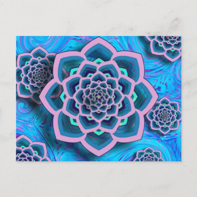Lotus Mandala in Pink and Aqua Postcard (Front)