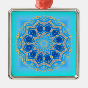 Lotus mandala in turquoise and blue metal ornament