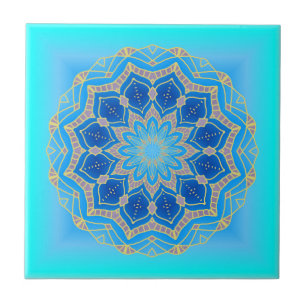 Lotus mandala in turquoise and blue tile