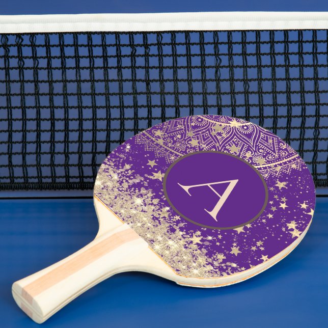 Lotus Mandala Monogram Gold Stars Glitter  Ping Pong Paddle (Insitu)