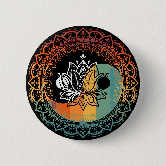 Lotus Mandala Yin Yang Sacred Geometry Spiritual 2 Inch Round Button (Front)