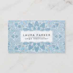 Lotus Mandala Yoga Instructor Blue White Fitness Business Card