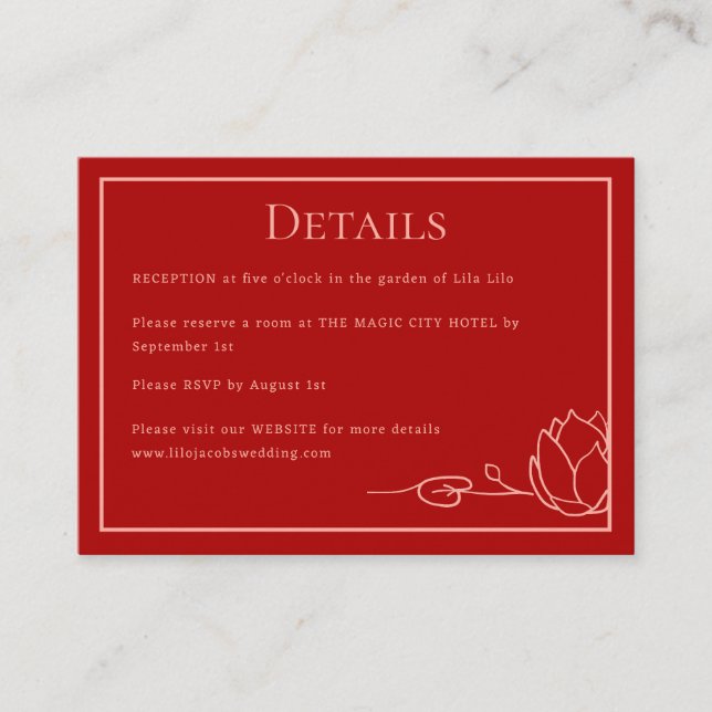Lotus Mariage personnalisé Détails Carte de boîtie (Devant)