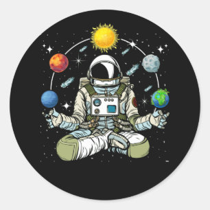 Lotus Meditating Astronaut Zen Yoga Planets Classic Round Sticker