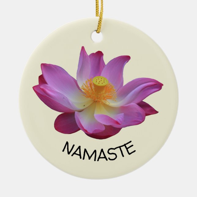 Lotus Namaste Yoga Circle Ceramic Ornament (Front)