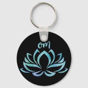 Lotus Om Blue Keychain