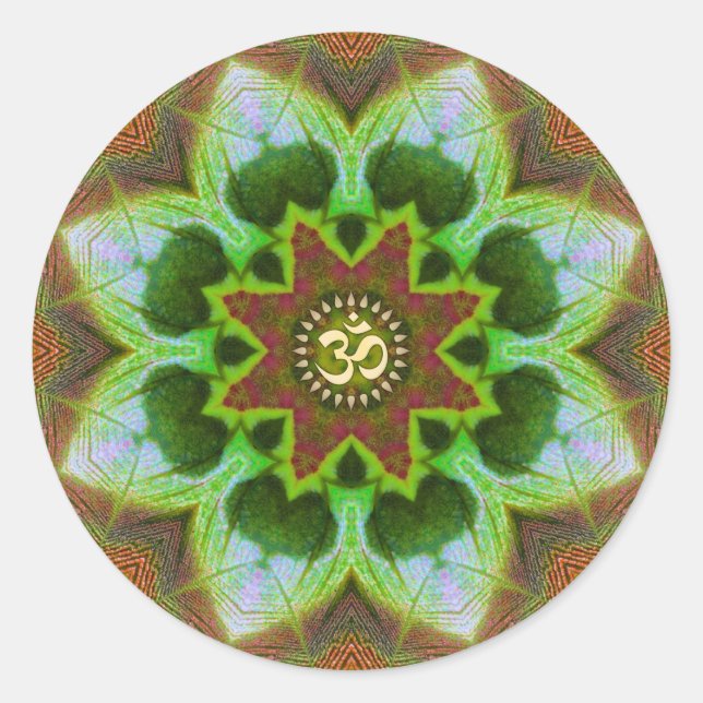 Lotus Om Mandala Geometric Art Plate Classic Round Sticker (Front)