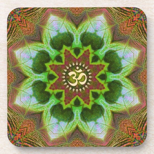 Lotus Om Mandala Geometric Art : Set of 6 Coaster (Front)