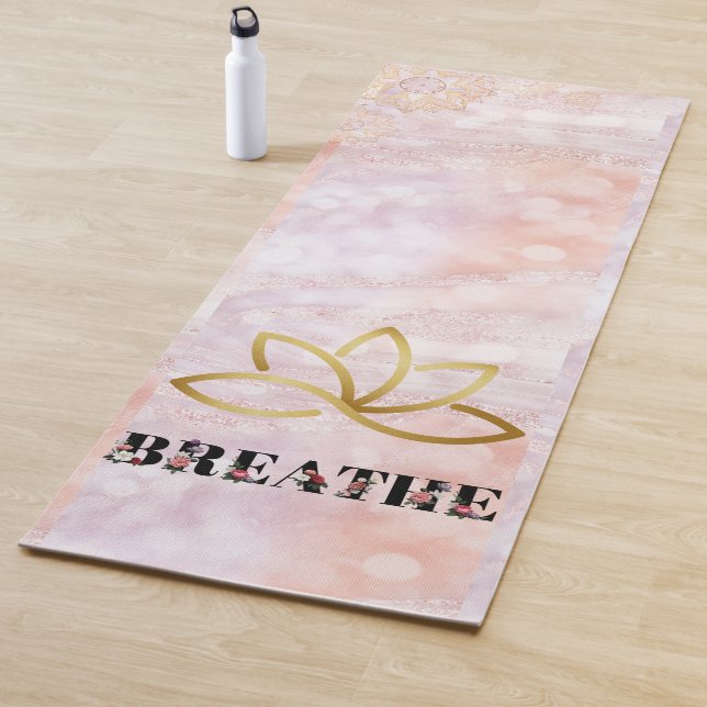 Lotus Pink Marble Typography Glitter Elegant Yoga Mat (In Situ)