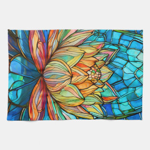 Lotus pink stained glass kitchen towel