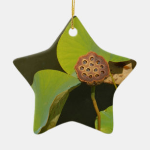 Lotus Pod and Lilly Pad Ceramic Ornament
