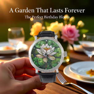 Lotus Pond Stained Glass Watch