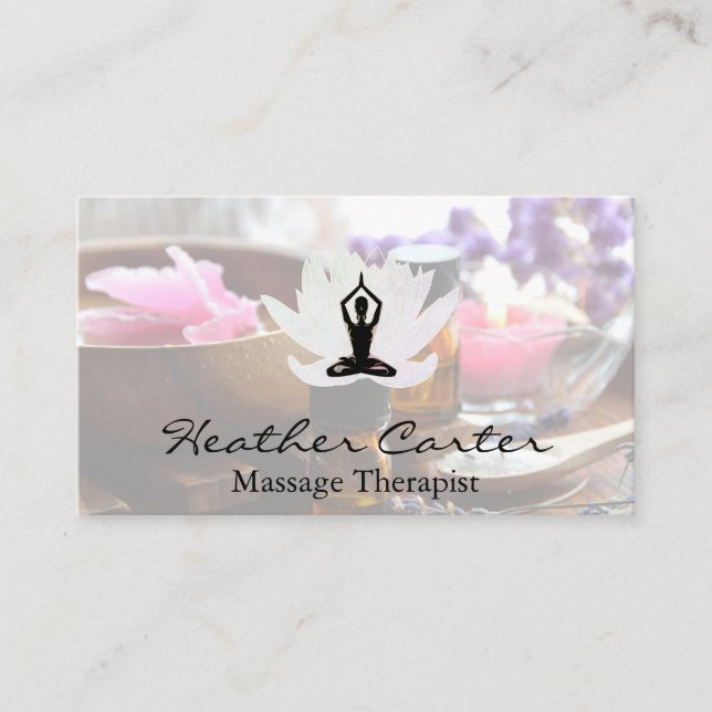 Lotus Pose Icon | Gold Marble | Spa Oils Salts Business Card (Front)