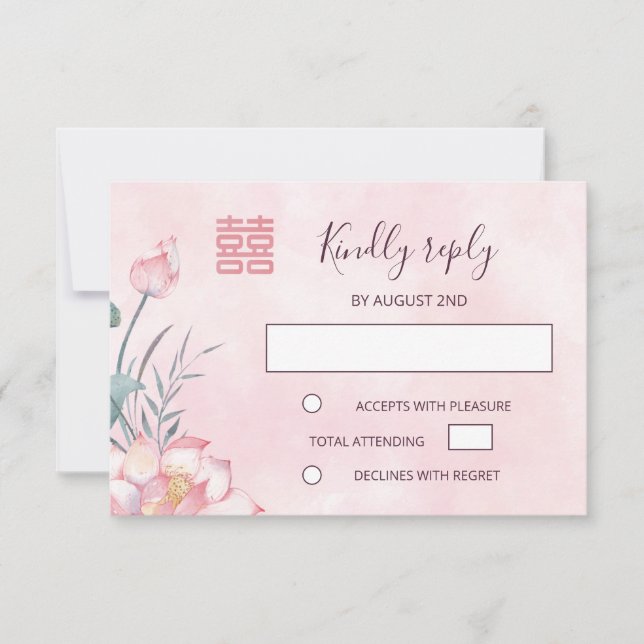Lotus Red Chinese Wedding RSVP (Devant)