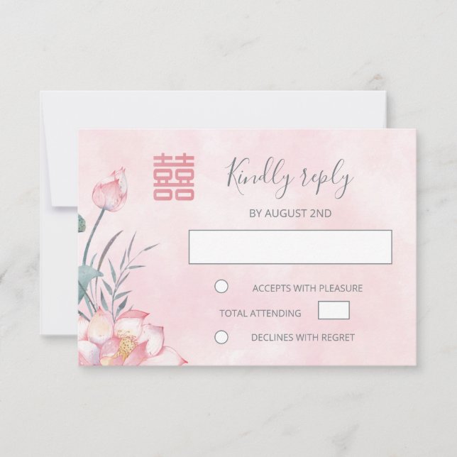 Lotus Red Chinese Wedding RSVP (Devant)