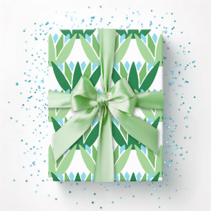 Lotus Ribbon in Green and Aqua Wrapping Paper