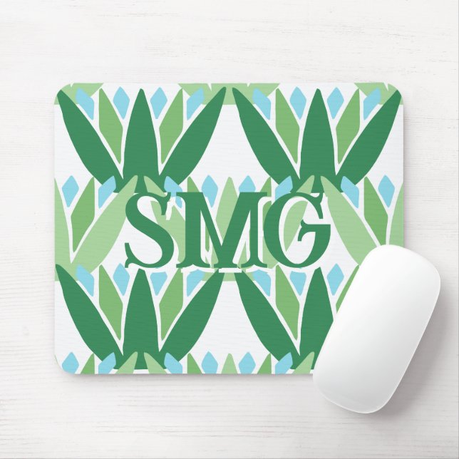 Lotus Ribbon in Green + Aqua Personalized Mouse Pad (With Mouse)