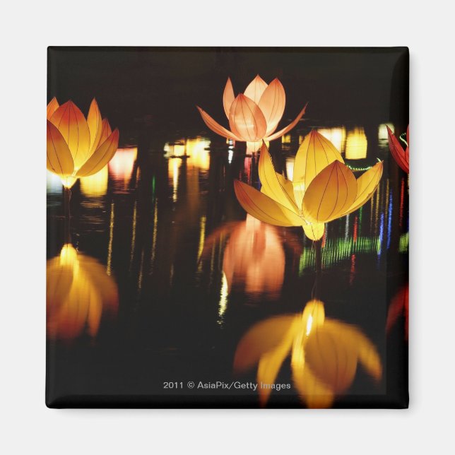 Lotus shaped lanterns for mid autumn festival magnet (Front)