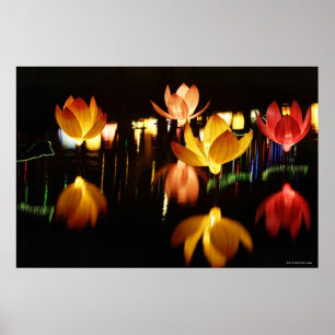 Lotus shaped lanterns for mid autumn festival poster