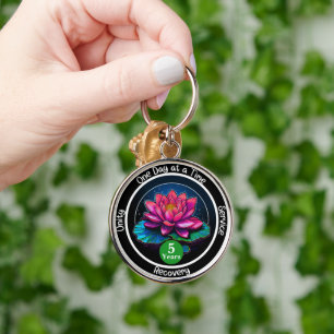Lotus Sobriety Chip   Custom 12-Step Medallion Keychain