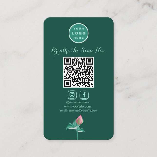 Lotus Social Media Scannable QR Code Vertical Business Card (Front)