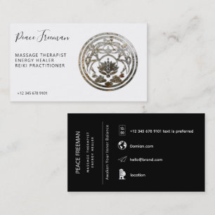 Lotus Stillness Silver Mandala Design Business Card