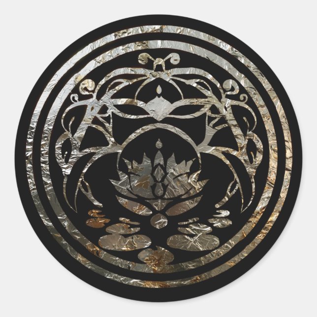 Lotus Stillness | Silver Mandala Design Classic Round Sticker (Front)