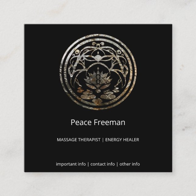 Lotus Stillness | Silver Mandala Design Square Business Card (Front)