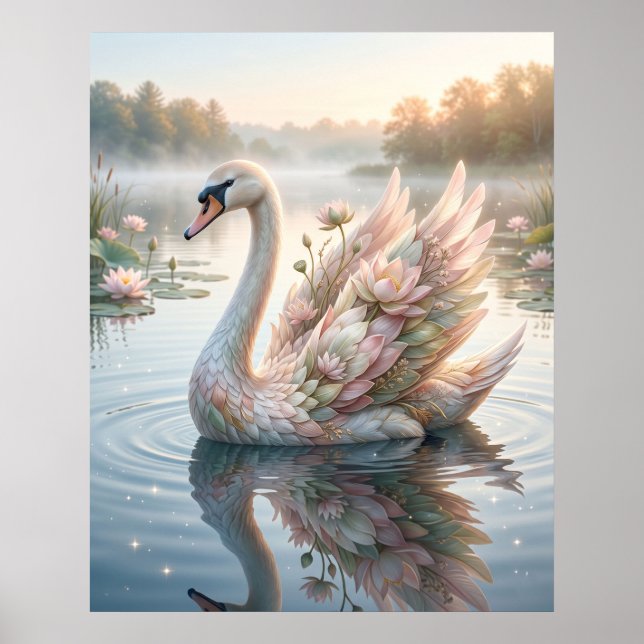 Lotus Swan Dawn Lake Poster (Front)
