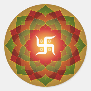 Lotus Swastika Design Classic Round Sticker