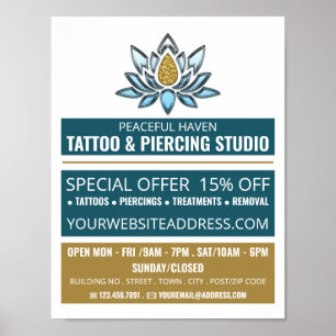 Lotus Tattoo, Tattoo & Body Piercing Studio Advert Poster