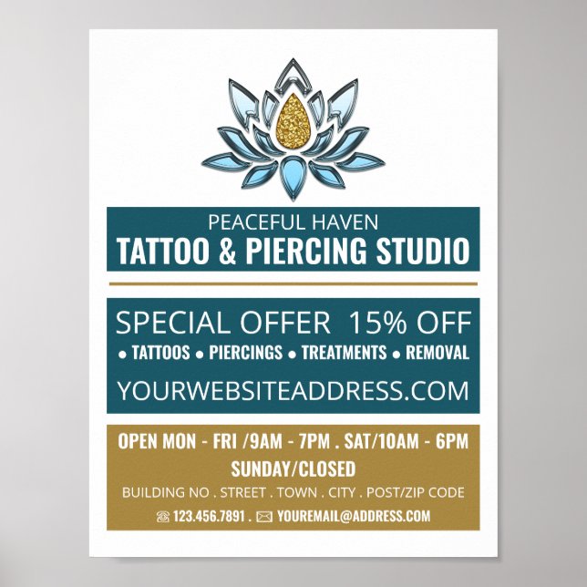 Lotus Tattoo, Tattoo & Body Piercing Studio Advert Poster (Front)