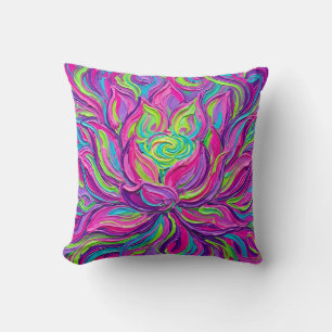 Lotus Throw Pillow – Neon Bloom