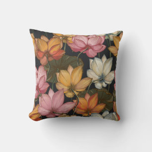Lotus Water Lilies Pink Yellow White Green Throw Pillow